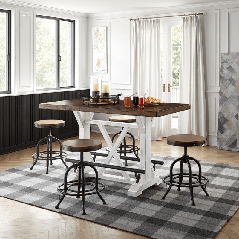 Becy Counter Height Dining Table, 60 Inch, White and Brown Pine Wood image number 5