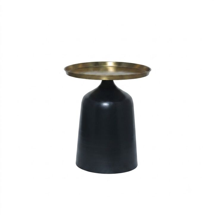 Luxury Metal Pedestal Table with Antique Brass Tray Top & Matte Black Base