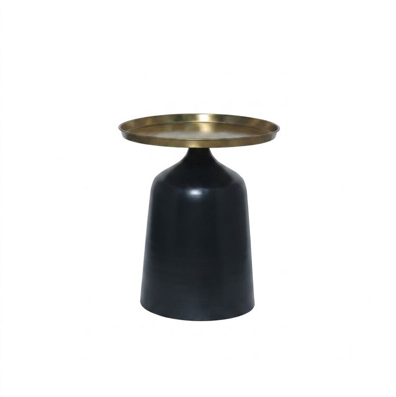 Luxury Metal Pedestal Table with Antique Brass Tray Top & Matte Black Base image number 0