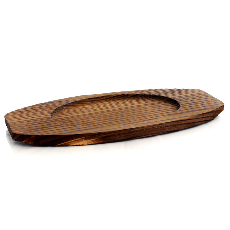 General Store Addlestone 2 Piece 10.5 Inch Pre-seasoned Oval Cast Iron Server with Burned Furwood Base