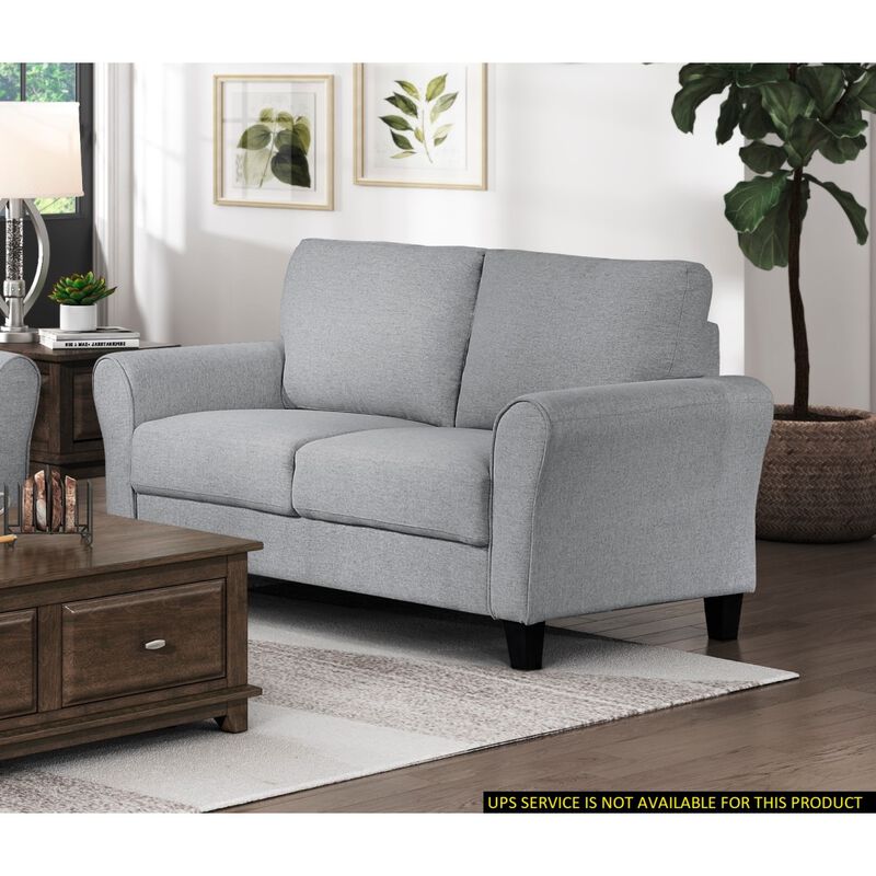 Modern 1pc Loveseat Dark Gray Textured Fabric Upholstered Rounded Arms Attached Cushions Transitional Living Room Furniture