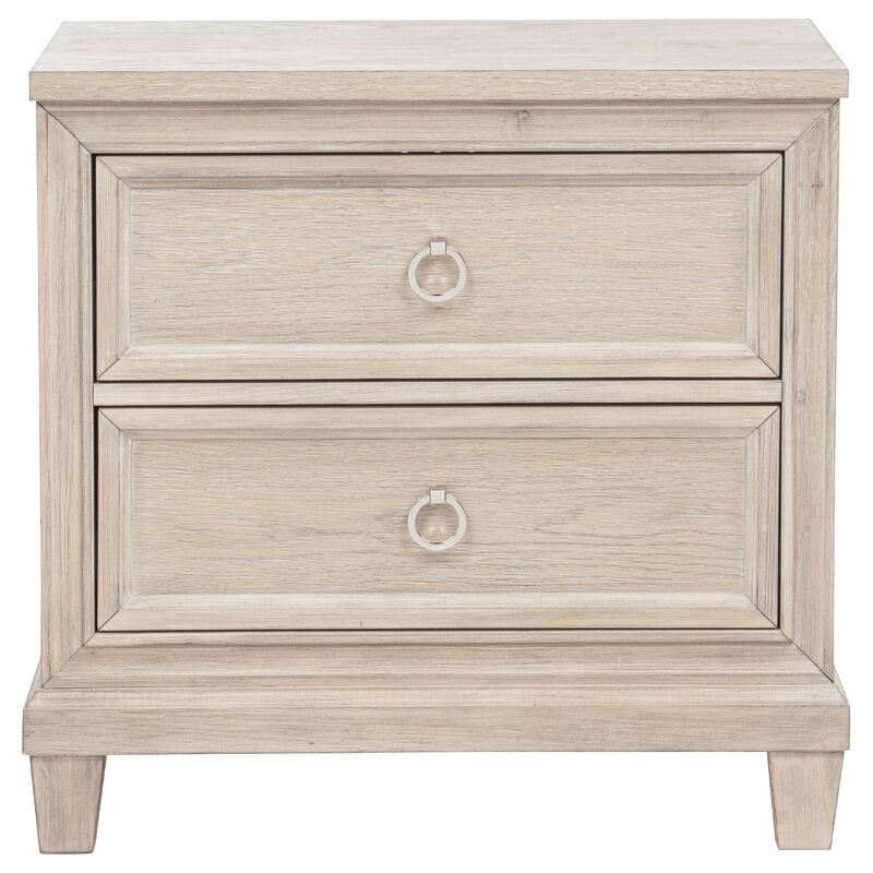 Kylie Nightstand with 2 Drawers, Tapered Legs, Washed Oak Wood 27 Inch image number 2