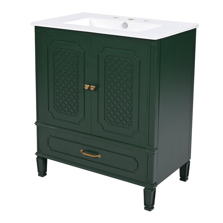 30 Inch Bathroom Vanity with Sink Vintage Style Storage Cabinet with Drawer Door Shelf and Soft Closing Doors
