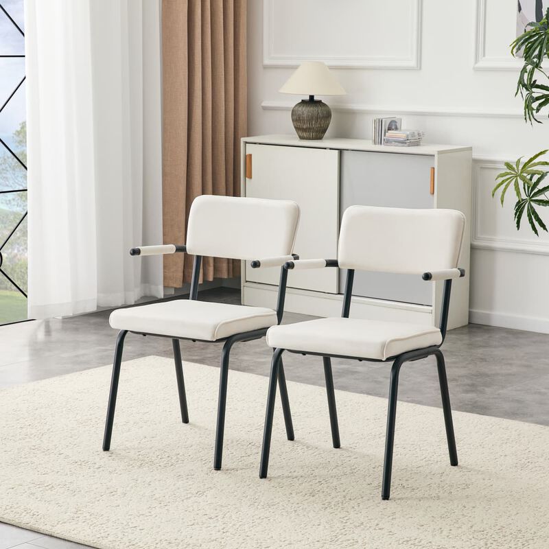 Set of 2 Velvet Dining Chairs Hangable Armrest Dining Chairs for Easy Floor Cleaning Square Open Back Dining Chairs with Metal Legs image number 4