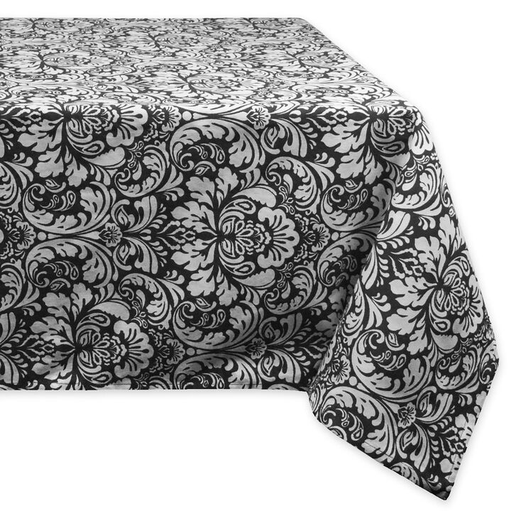 60" x 84" Black and Gray Floral Damask Rectangular Table Cloth
