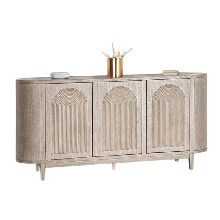 Zoko Sideboard Buffet Console, Arched Design Doors, 77 Inch White Wood