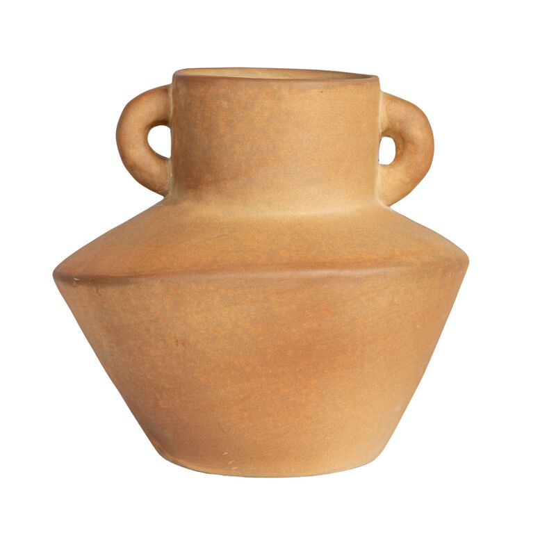 Round Stoneware Vase with Reactive Glaze Finish and Vertical Handles, Terracotta image number 4