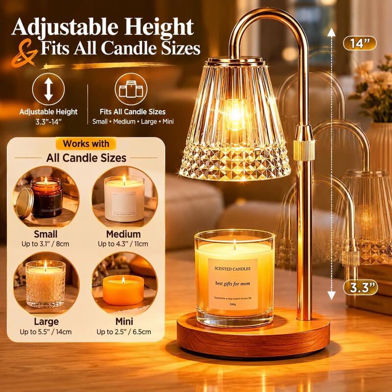 Candle Warmer Lamp with Timer & Dimmer, Adjustable Height for Jar Candles, Wood Base, Home Decor for Home Living Room image number 3