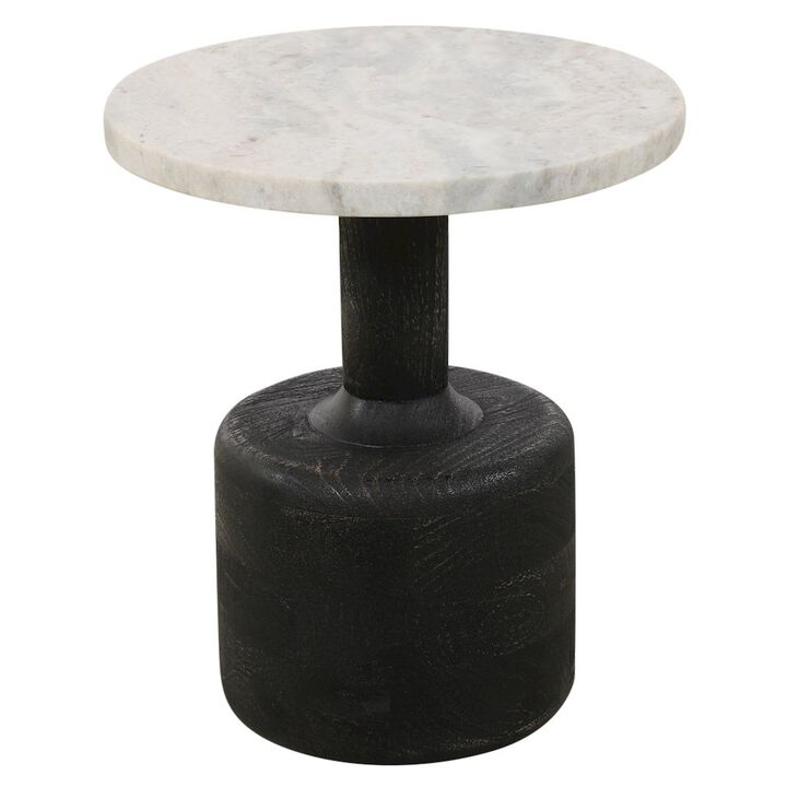 Caspian Side Table with White Marble Top in Distressed Black