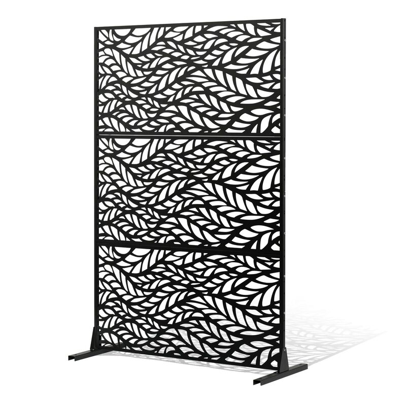 Outdoor Metal Privacy Panels Freestanding 3-Panel Decorative Garden Divider-Black image number 0