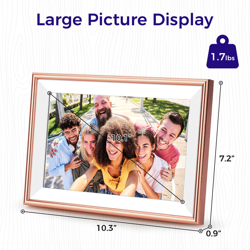 ELIME 10.1 Inch WiFi Digital Picture Frame - Works with Frameo App, 16GB Storage, 1280x800 IPS Touch Screen, Auto-Rotate, Wall Mountable