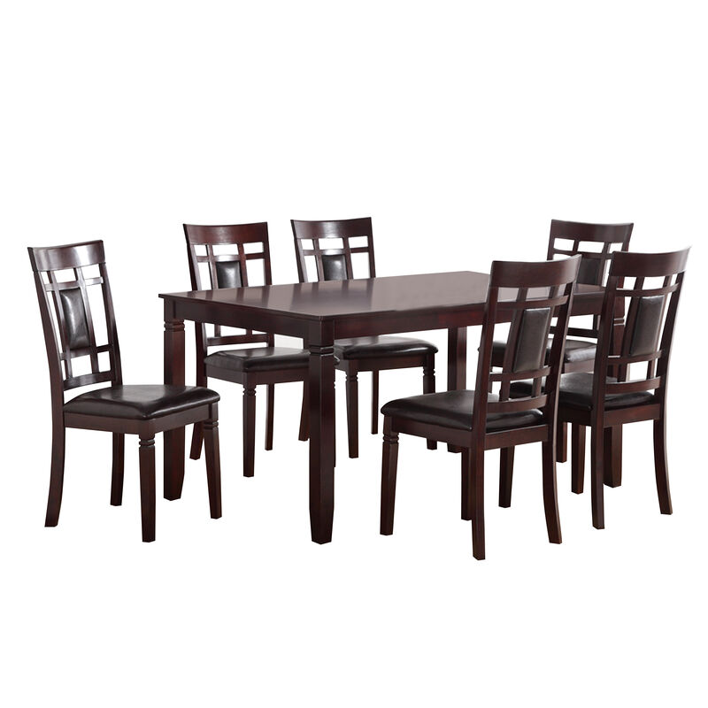 Modish 7 Pieces Dining Set of Rubber Wood In Espresso Brown - Benzara