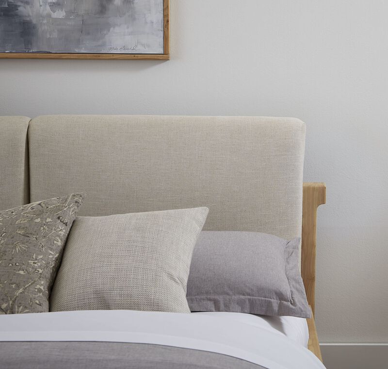 Furano California King-size Upholstered Two Cushion Platform Bed in Ginger and Natural Linen