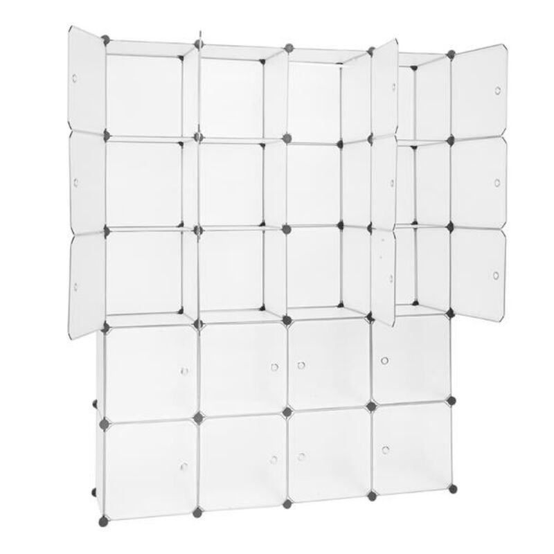 Multi-Functional 20-Cube Plastic Storage Shelves, Modular Closet Organizer with Hanging Rod & Doors