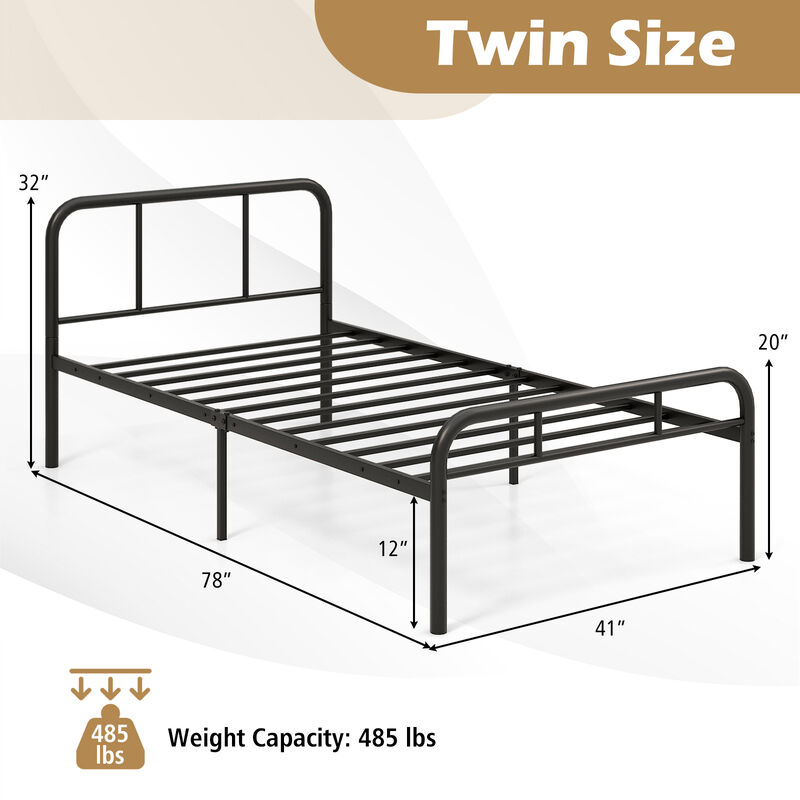 Modern Metal Platform Bed with Headboard and Footboard