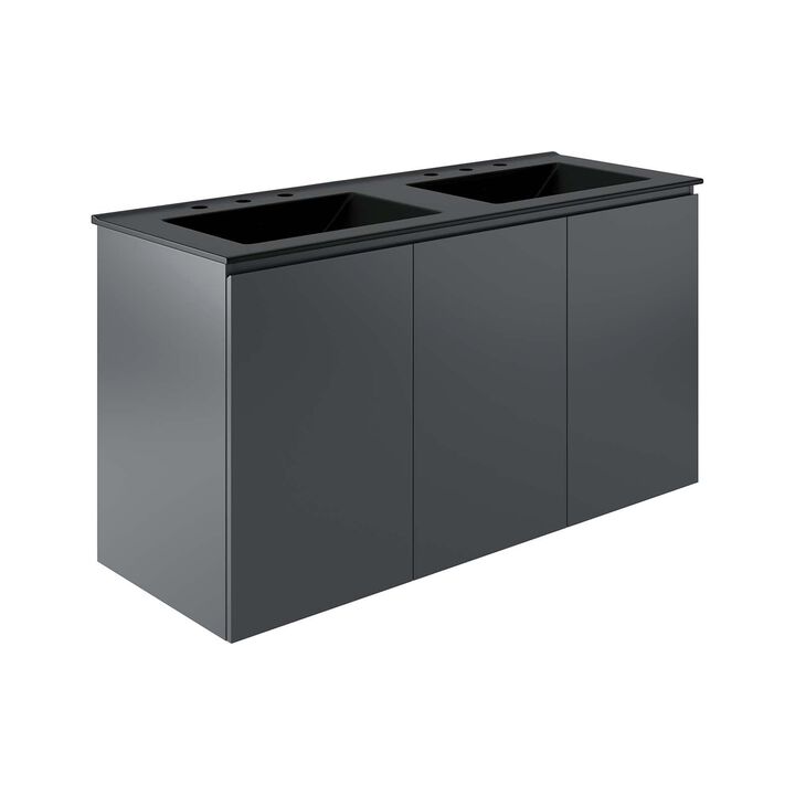Modway Bryn 48" Modern Wood/Ceramic Double Sink Bathroom Vanity in Gray/Black