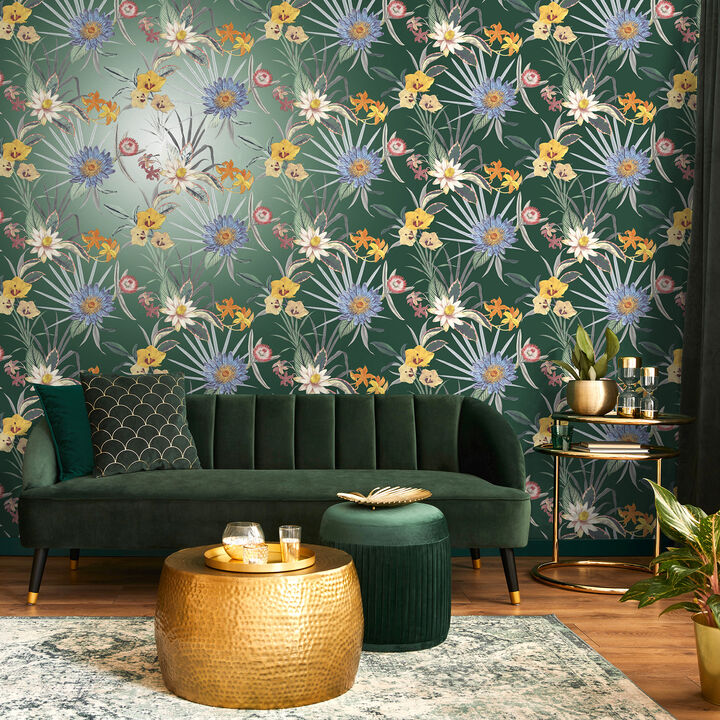 Calista Dark Green Tropical Floral Wallpaper (Set of 2)