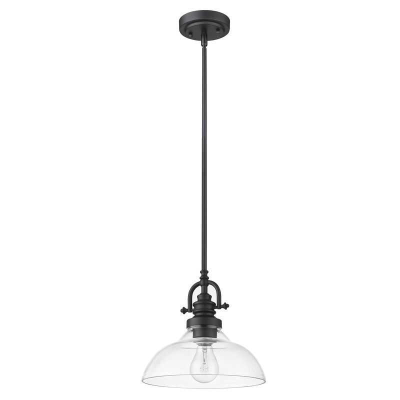Hivvago Matte Black Hanging Light with Glass Dome Shade