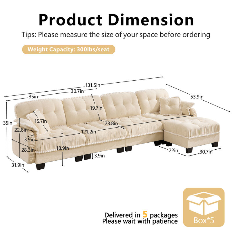 Ziworl Chenille Cloud L-Shaped Sectional image number 4