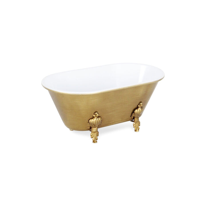 HomeRoots 12" Gold And White Metal Hand Painted Decorative Tub