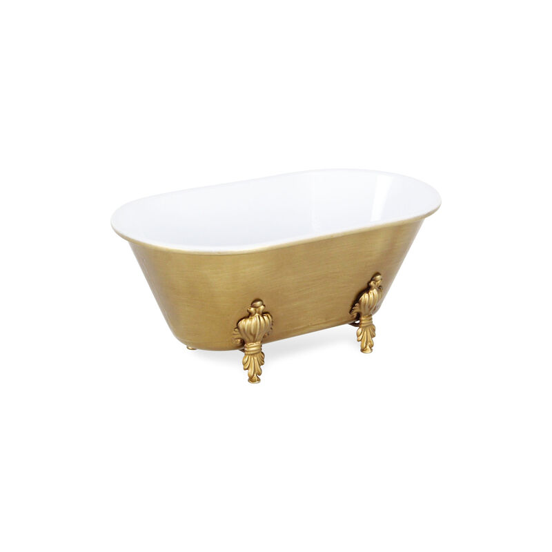 HomeRoots 12" Gold And White Metal Hand Painted Decorative Tub image number 0