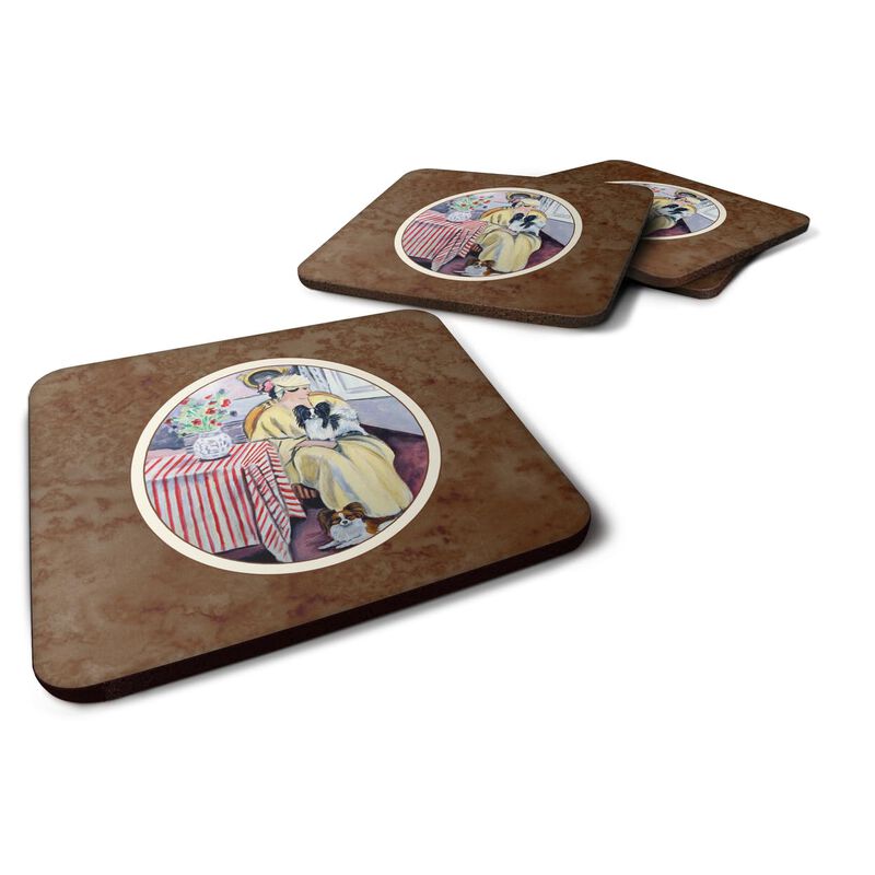 Caroline's Treasures 7069FC Lady With Her Papillon Foam Coasters (Set of 4), 3.5, Multicolor image number 0