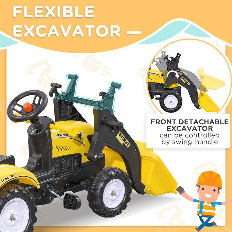 BreeBe Ride-On Kids Bulldozer/Excavator Toy with Real Working Dirt Bucket, Easy Pedal Controls, 6 Wheels, & Cargo Trailer image number 3