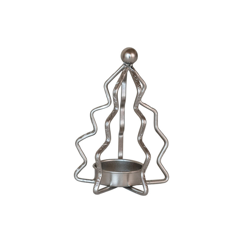 Compact Metal Tree Shaped Tealight Holder, Silver Finish image number 0