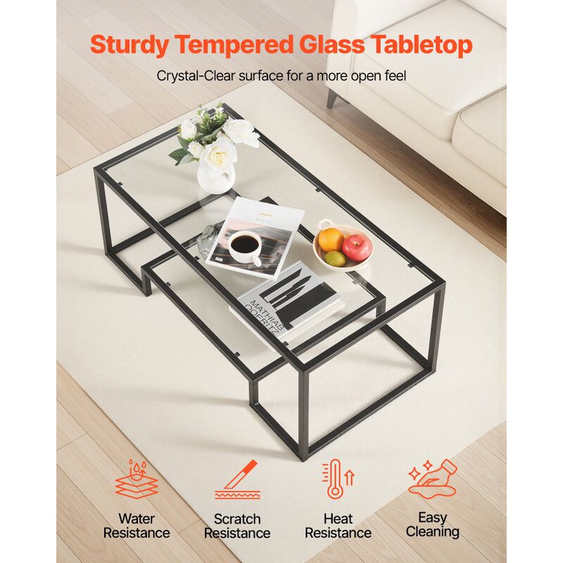 Modern Glass Coffee Table with Open Storage and Metal Frame image number 4