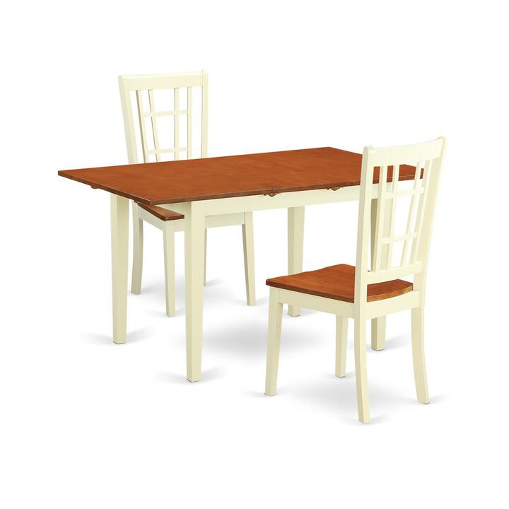 3 Piece Dining Room Table Set Contains a Rectangle Wooden Table with Butterfly Leaf and 2 Kitchen Dining Chairs