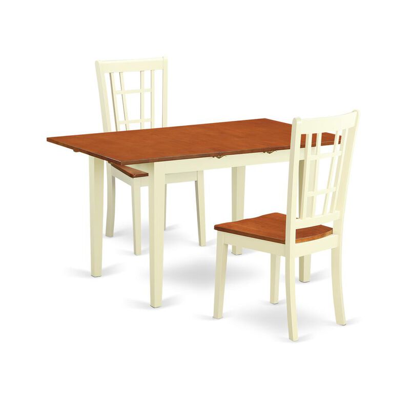 3 Piece Dining Room Table Set Contains a Rectangle Wooden Table with Butterfly Leaf and 2 Kitchen Dining Chairs