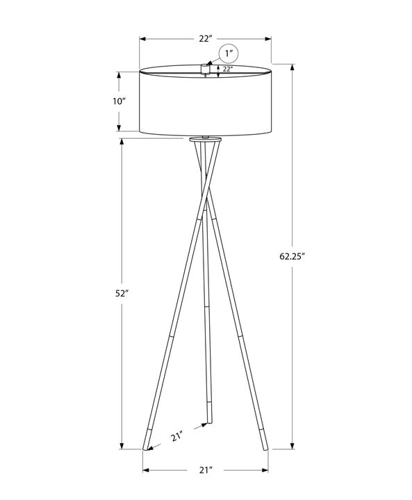 Monarch Specialties 9757 Shade, Contemporary Lighting 62" H Tripod Floor Lamp Nickel Metal Grey, 22" L x 22" W x 62.25" H, Silver