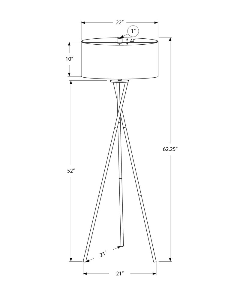 Monarch Specialties 9757 Shade, Contemporary Lighting 62" H Tripod Floor Lamp Nickel Metal Grey, 22" L x 22" W x 62.25" H, Silver image number 1
