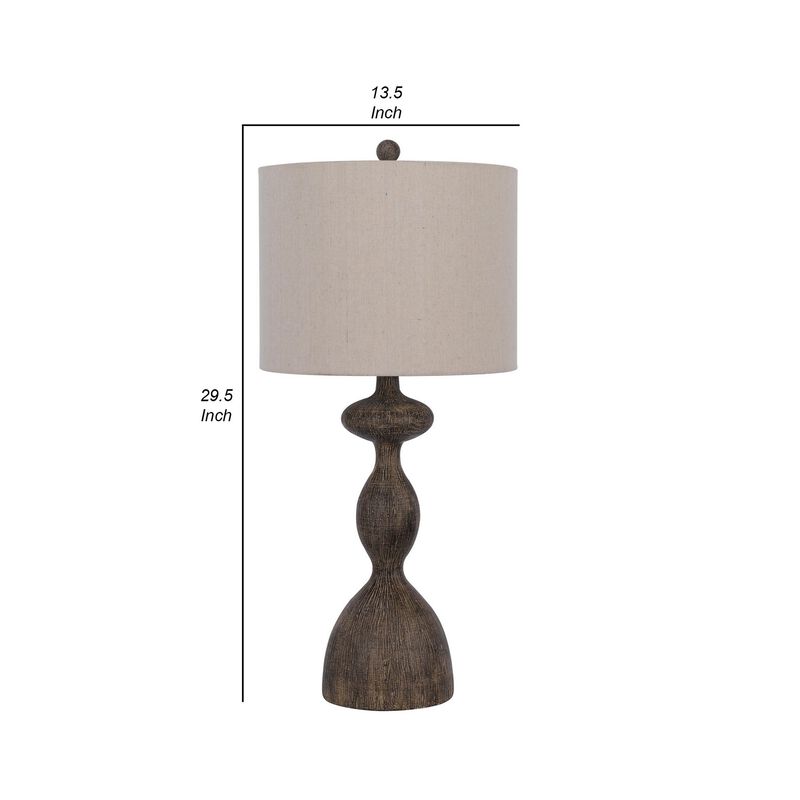 30 Inch 2 Table Lamps, Resin Accent, Turned Base, Rustic Wood Brown, Beige-Benzara image number 5