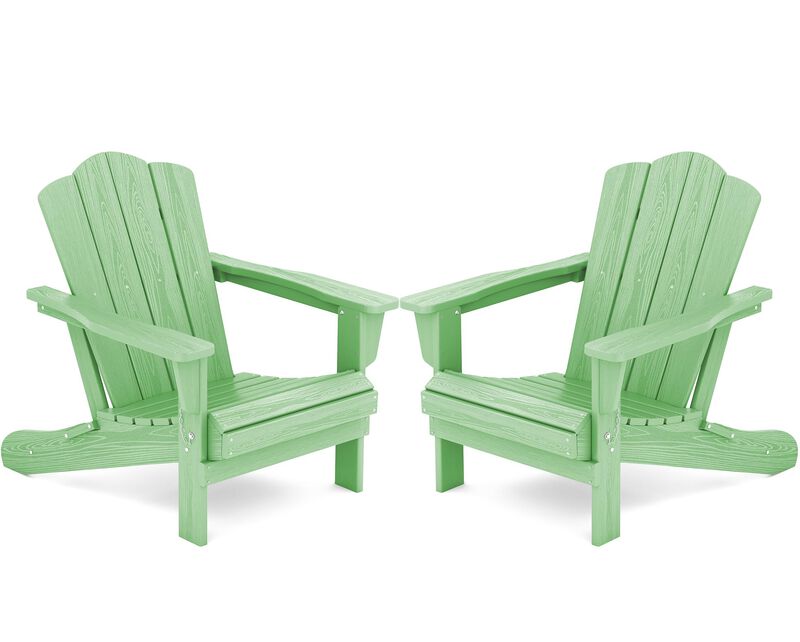 KINGYES Folding Adirondack Chair Set of 2, HDPE All-Weather Folding Adirondack Chair, Light Green