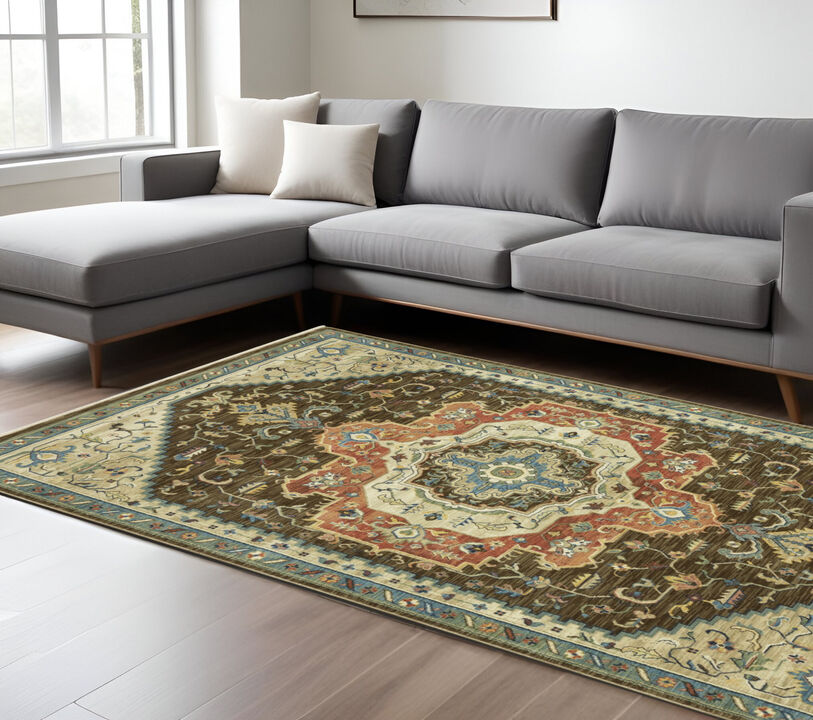 HomeRoots Oriental Area Rug With Fringe