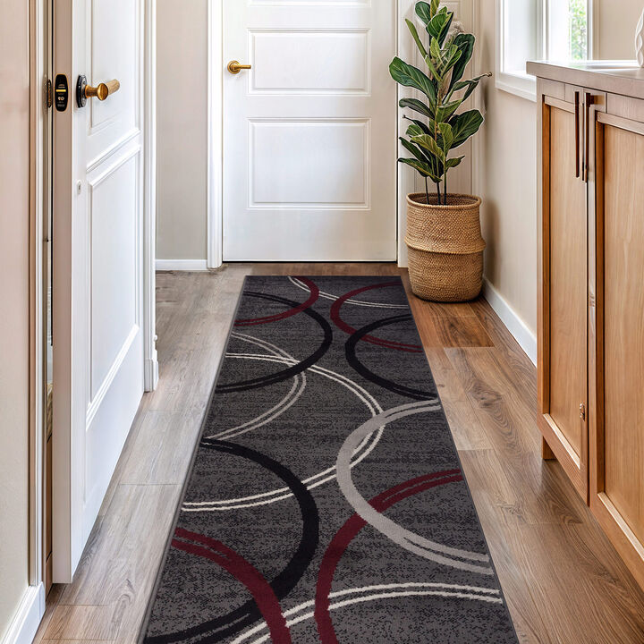 World Rug Gallery Contemporary Abstract Circles Design Area Rug:  Geometric,  Pet Friendly,  Low Pile,  Stain-Resistant