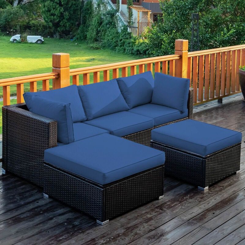Mondawe 5 Pieces Patio Sectional Rattan Furniture Set with Ottoman Table