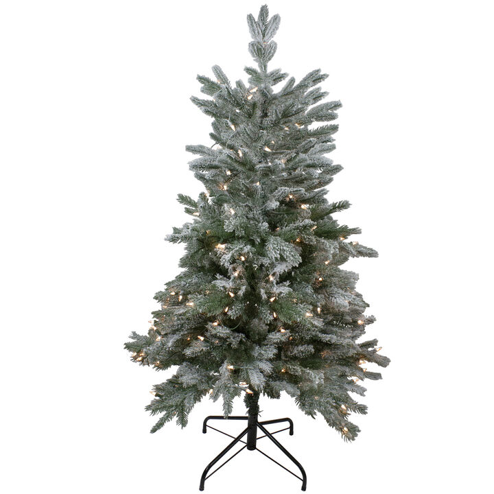 4.5' Pre-Lit Flocked Whistler Noble Fir Artificial Christmas Tree  Clear Lights
