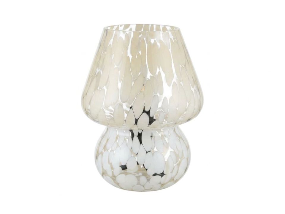 Cordless LED Battery Operated Glass Mushroom Lamp For Living Room Bedroom White