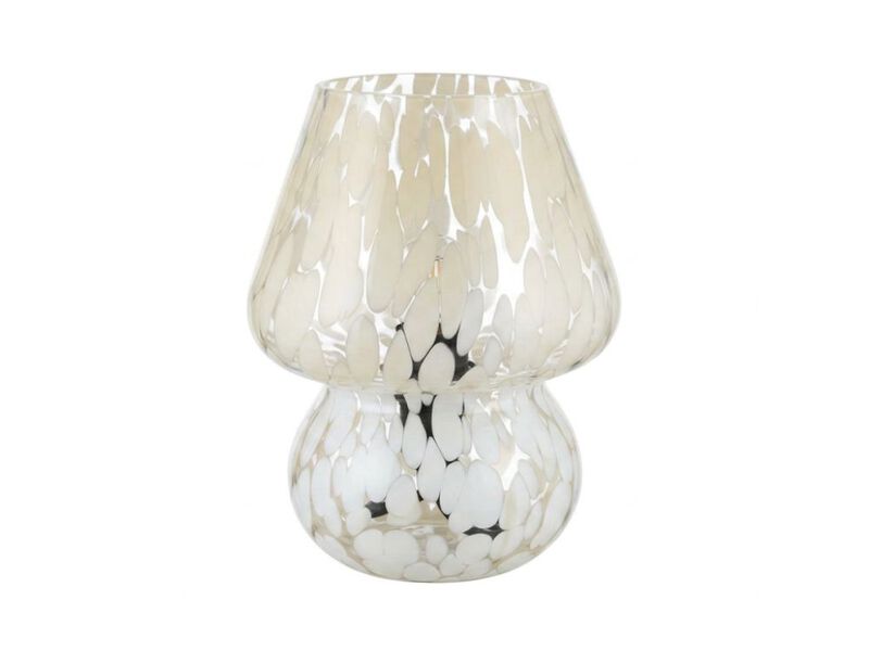 Cordless LED Battery Operated Glass Mushroom Lamp For Living Room Bedroom White image number 0