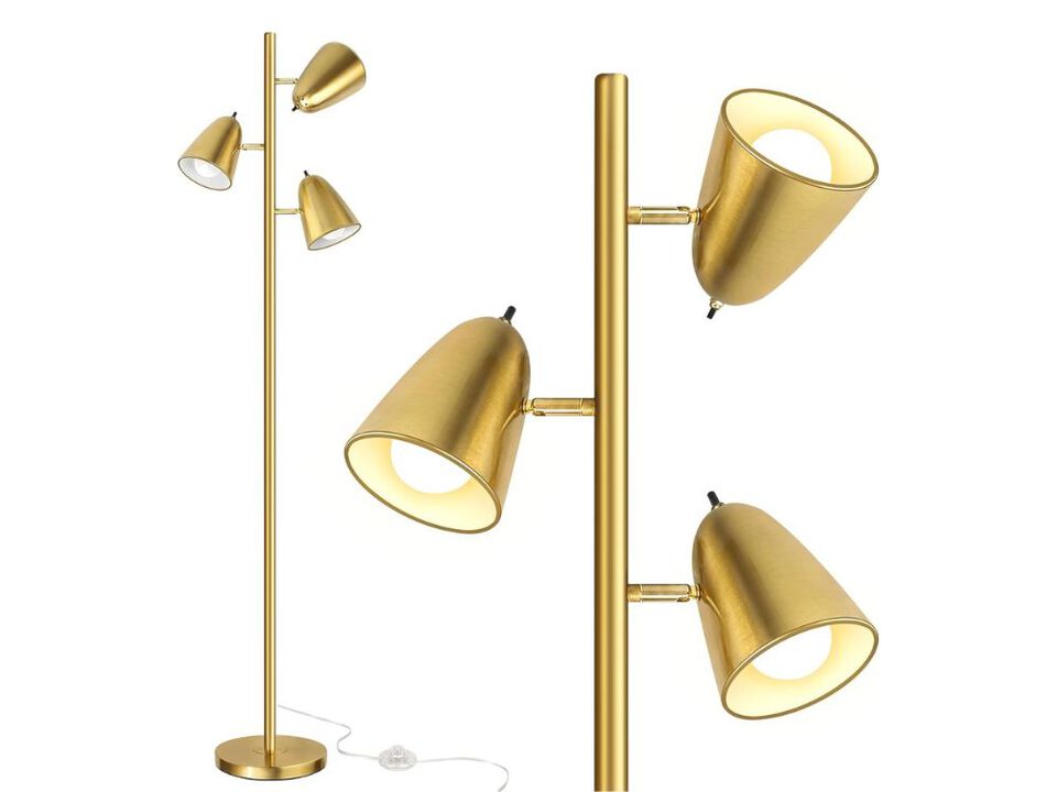 Tree Floor Lamp with Three Adjustable Lights for Living Room Bedroom Office
