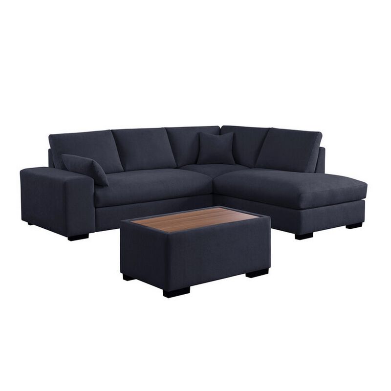 Eri 100 Inch Sectional Sofa, Right Chaise, Ottoman, Pillows, Dark Gray