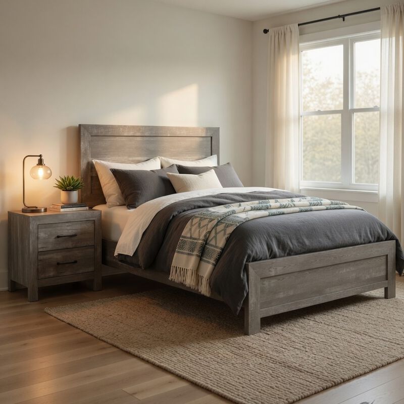 King Bedroom Set, Farmhouse Style, Gray, 2 Piece Set with Nightstand image number 7