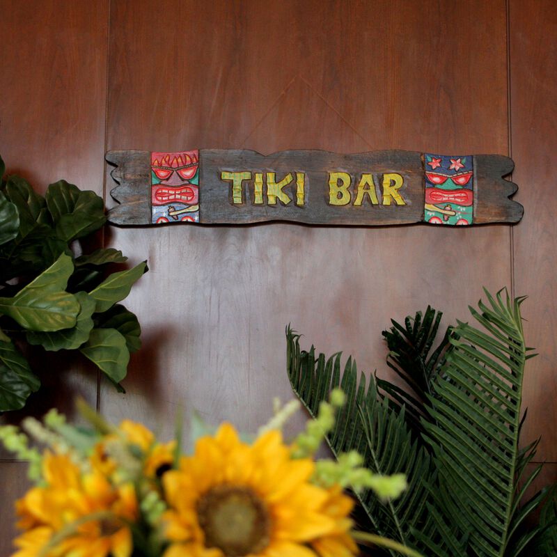 39-Inch Hand-Carved Wooden Tiki Sign With Rope Hanger, Beachy Decor image number 6