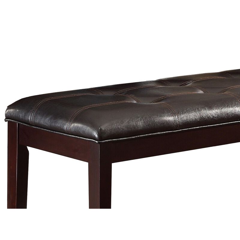 Espresso Finish 1pc Dining Bench Faux Leather Upholstered Button-Tufted Top Seat Transitional Dining Room Furniture