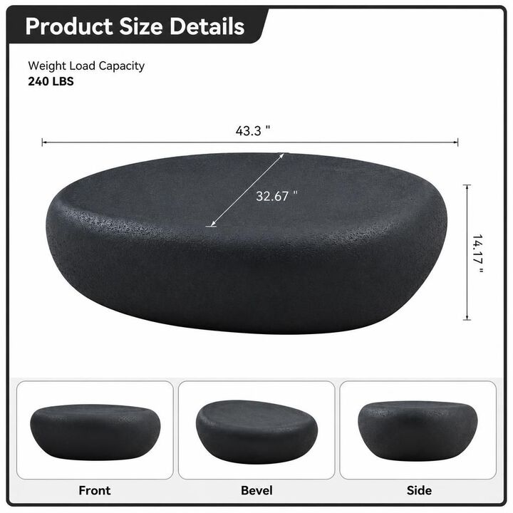 GOODSILO Irregular Matte Fiberglass Elliptical Rocks Shaped Coffee Table, Vintage No Assembly Center Table for Living Room Front of Sofa