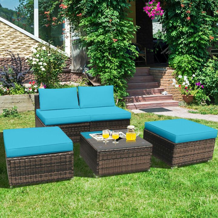 Hivvago 5 Pieces Wicker Lounge Chair Set with Washable Zippered Cushions