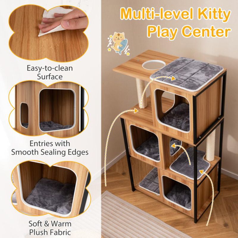 Hivvago Modern Cat Tree Cat House with Metal Frame and Scratching Posts