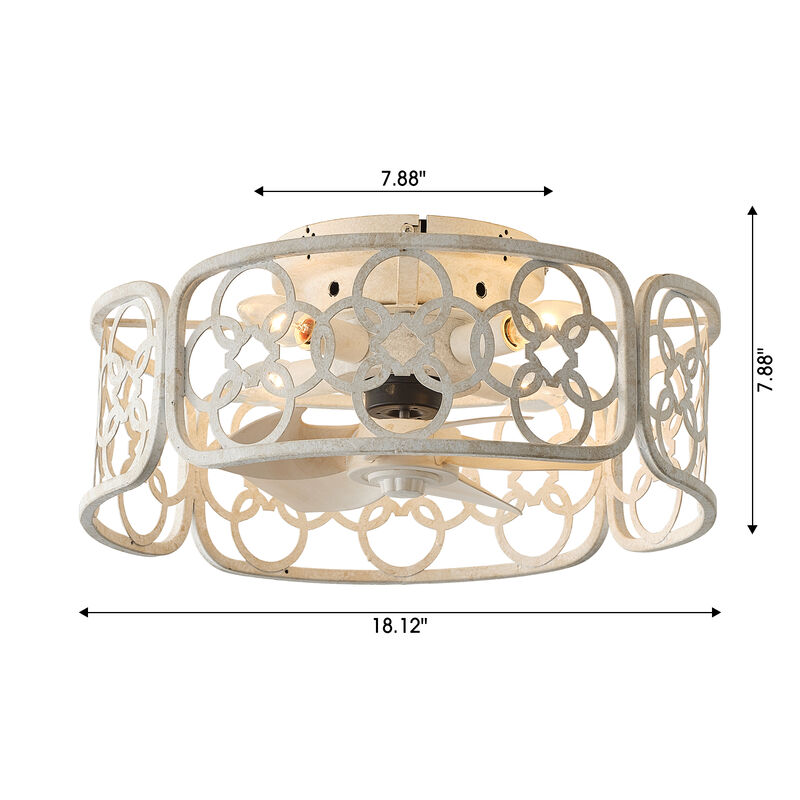 18" Farmhouse Distressed White Metal Caged Reversible Ceiling Fan with Light and Remote image number 5